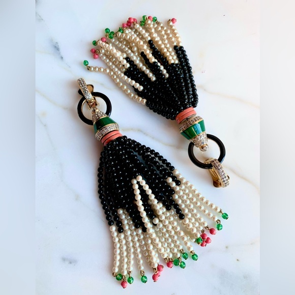 VALENTINO ❌SOLD❌HAUTE COUTURE 6 in TASSEL EARRINGS VINTAGE 1980s SPECTACULAR XXL - Picture 4 of 11